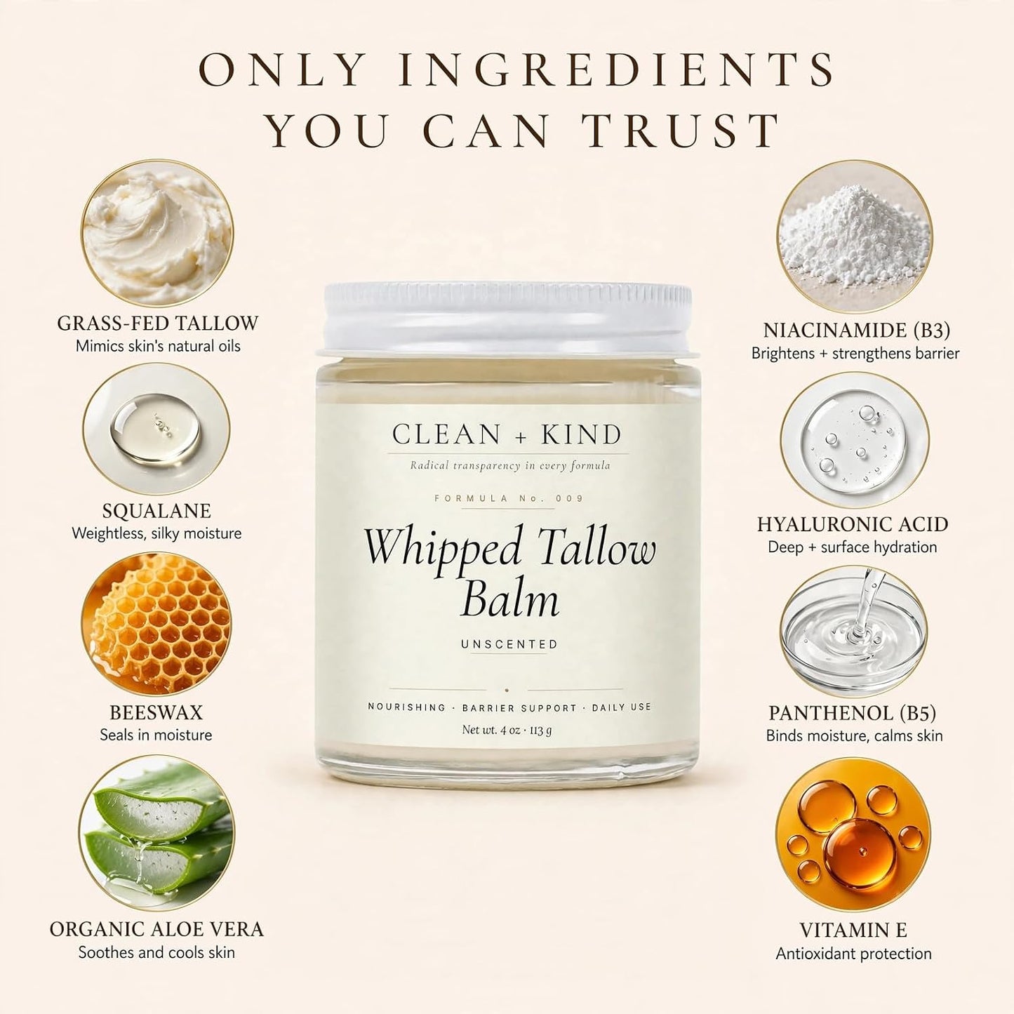 Whipped Tallow Honey Balm — Grass-Fed Tallow & 272 MGO Manuka Honey, 4 oz